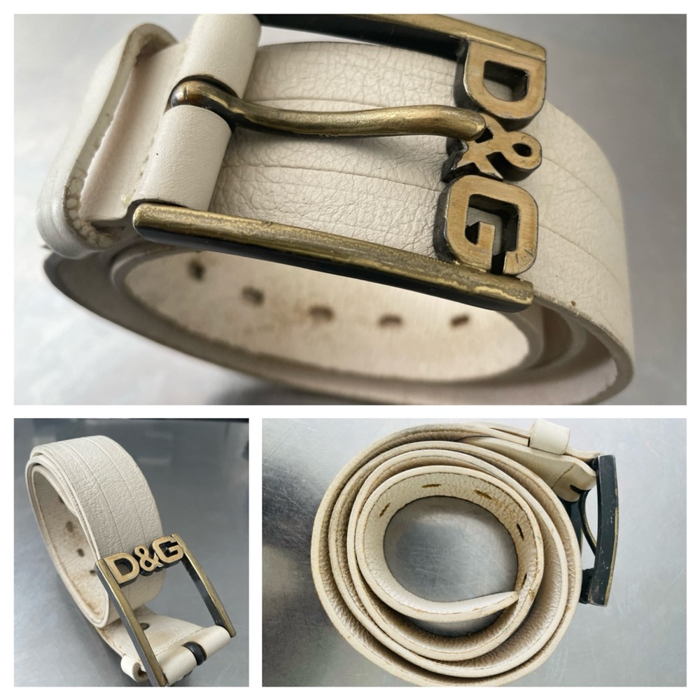 DOLCE & GABBANA Vintage Y2K Winter White Leather Belt